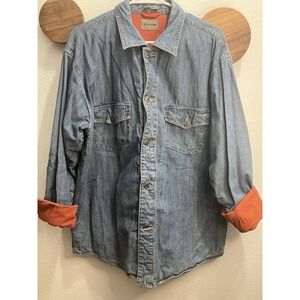 St. John's Bay Men's Blue Denim Lined Shirt Jacket Snap Button Workwear Size M